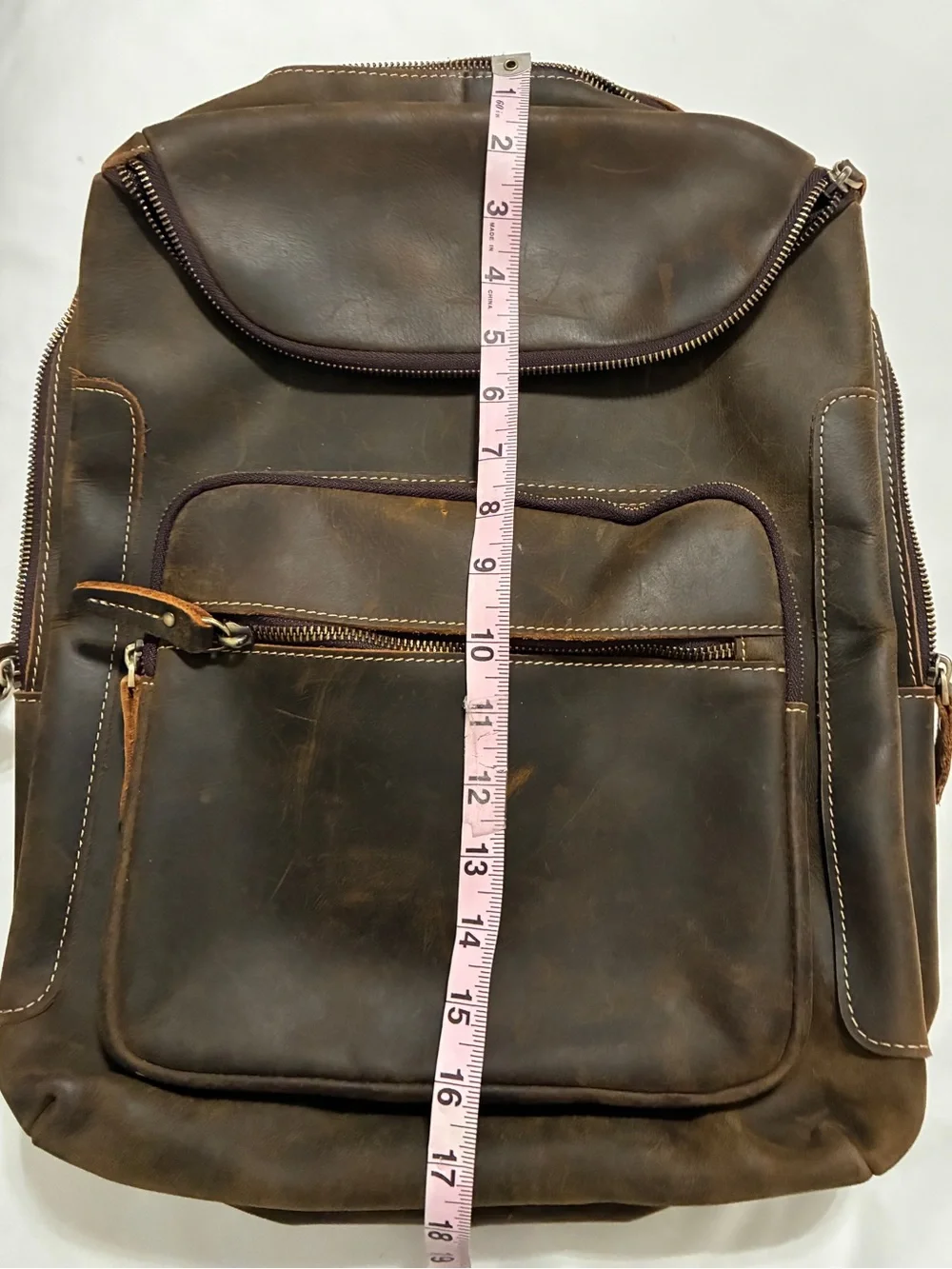 Vintage Distressed Brown Leather Backpack Full Grain Leather Adjustable Straps